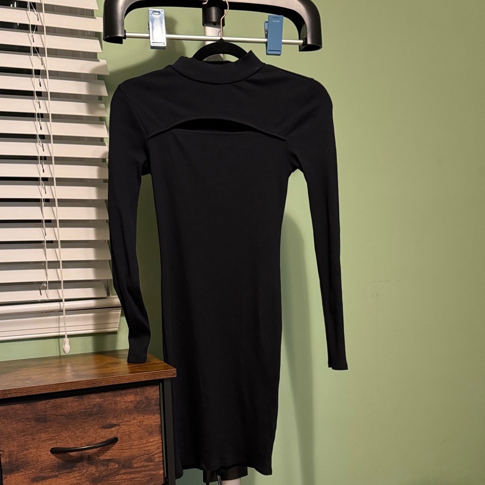 Topshop Black Long Sleeve Cut-Out Dress